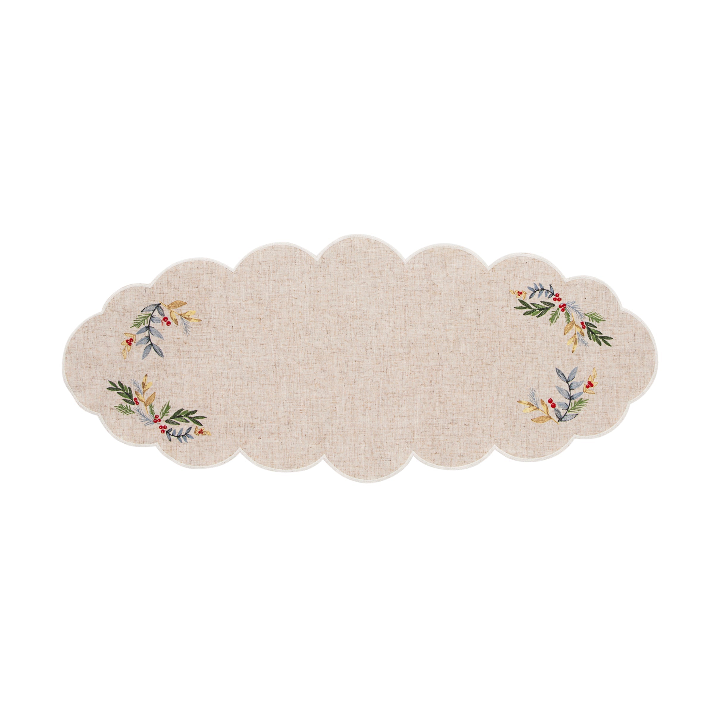 French Perle Holly Embroidered 14X31 Centerpiece