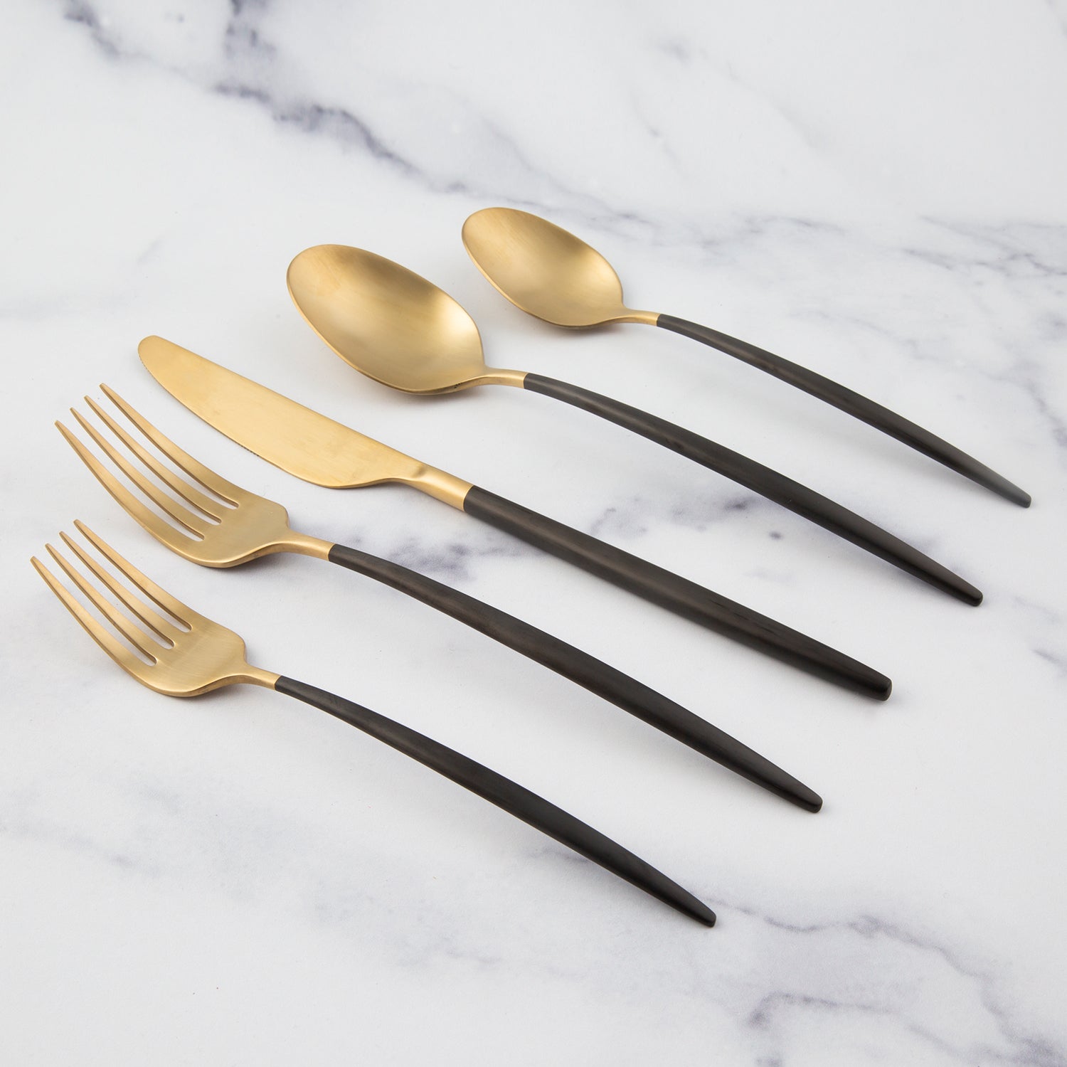 Gaze Black Champagne Satin 20 Piece Flatware Set - Image 6