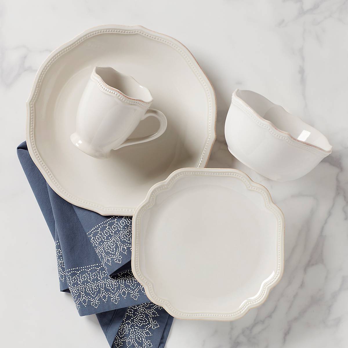 French Perle Bead White 4 Piece Place Setting