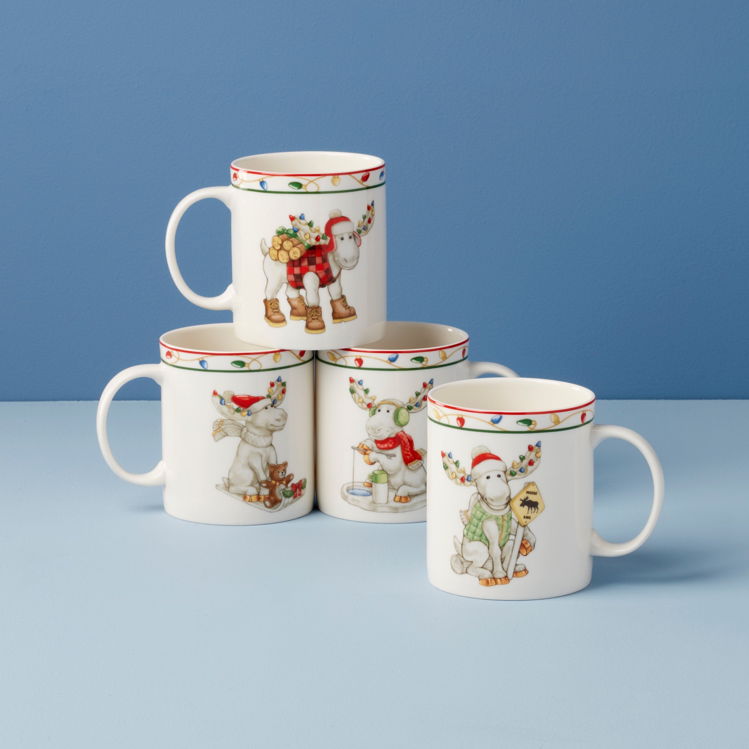 Merry Marcel Moose Mugs - Set of 4