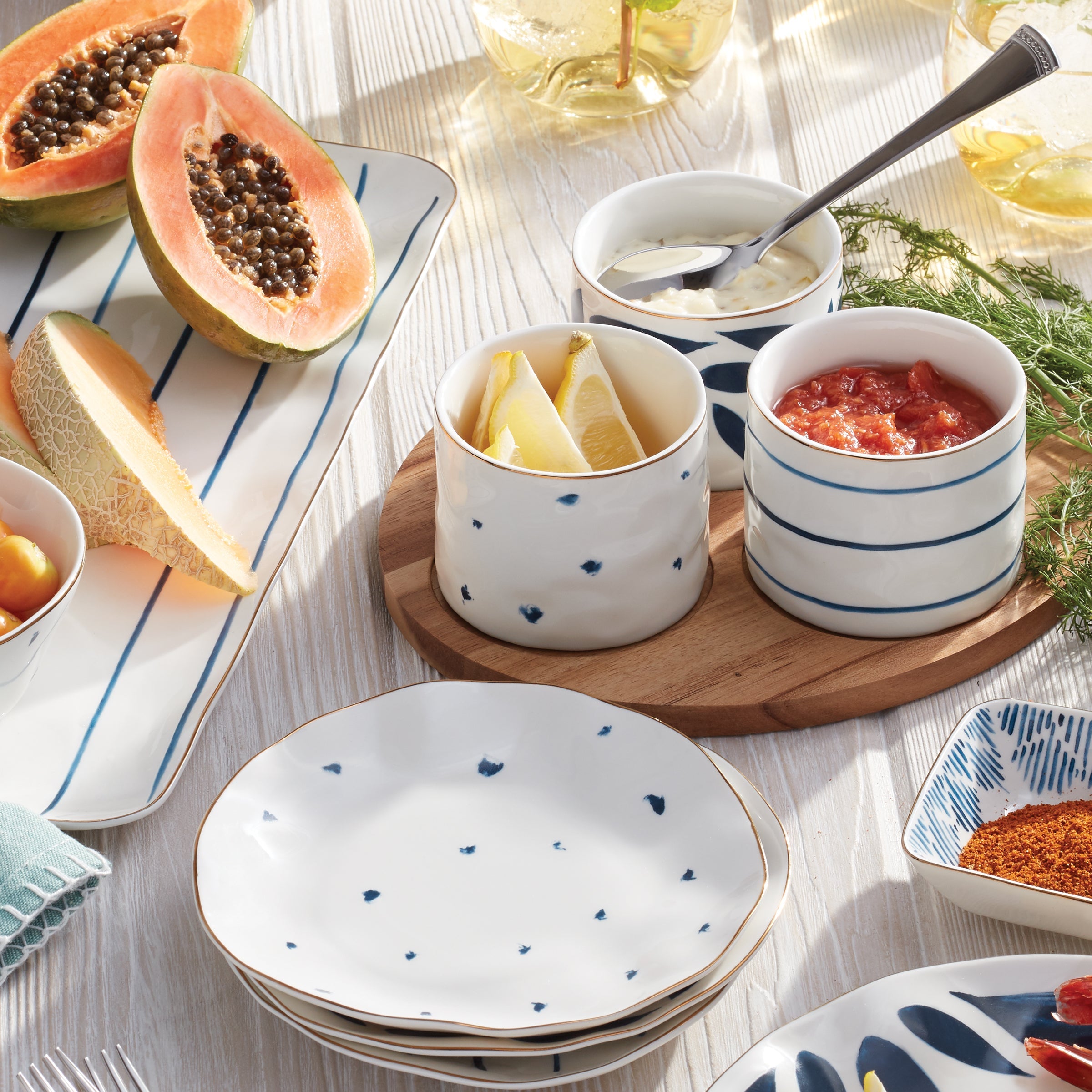 Blue Bay Snack Bowls - Set of 3 - With Wood Tray - Image 2