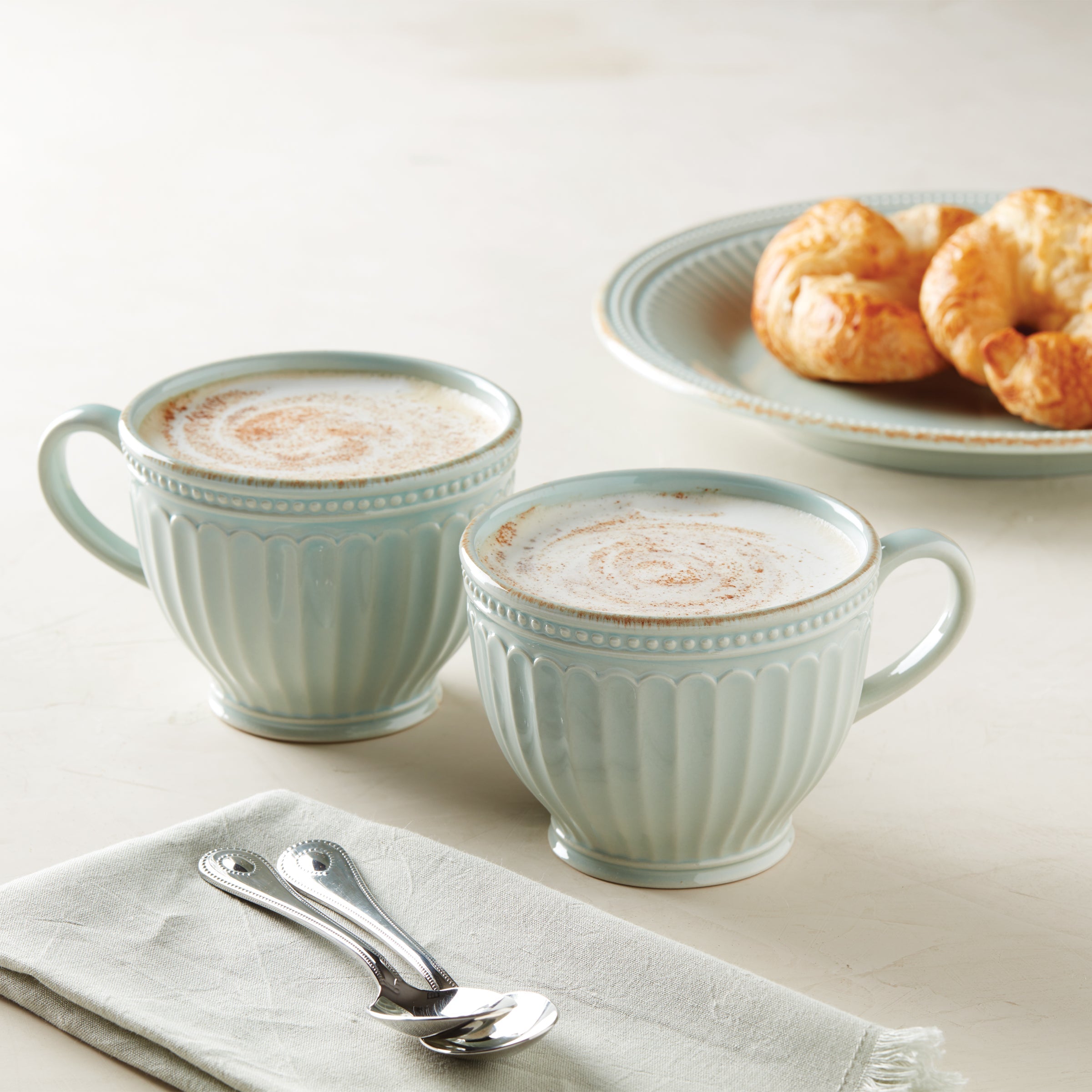French Perle Groove Blue Latte Mugs - Set of 2 - Image 3