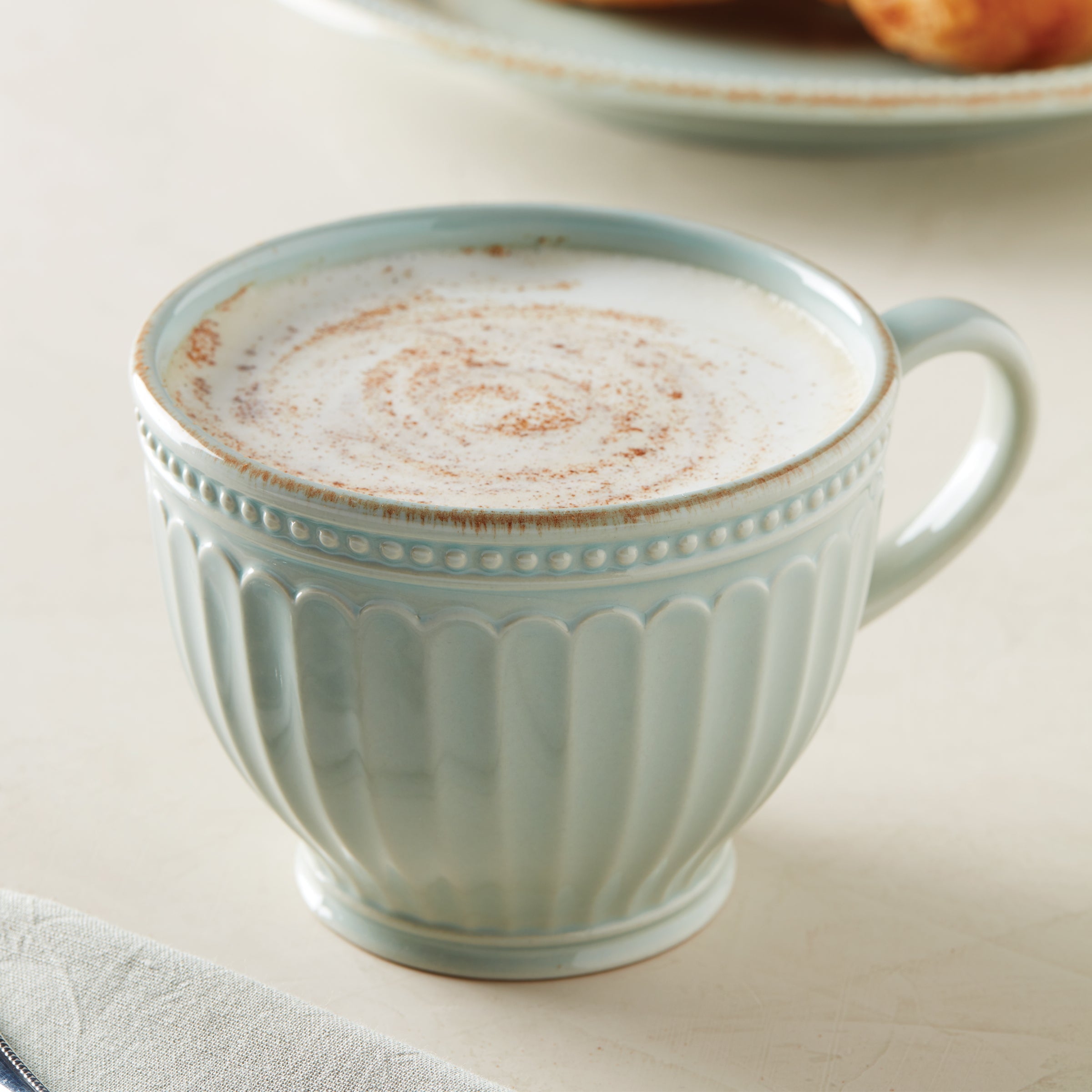 French Perle Groove Blue Latte Mugs - Set of 2 - Image 2