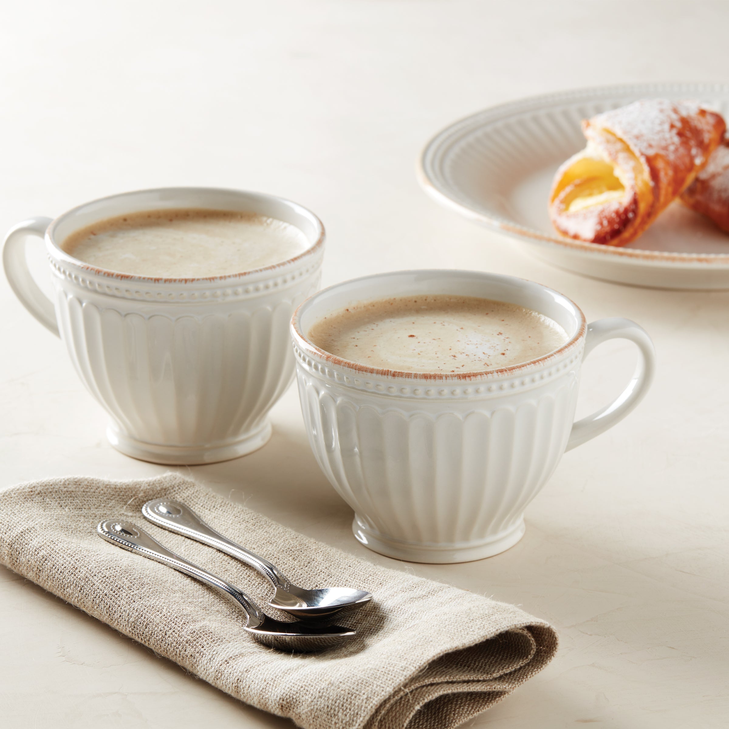 French Perle Groove White Latte Mugs - Set of 2 - Image 2