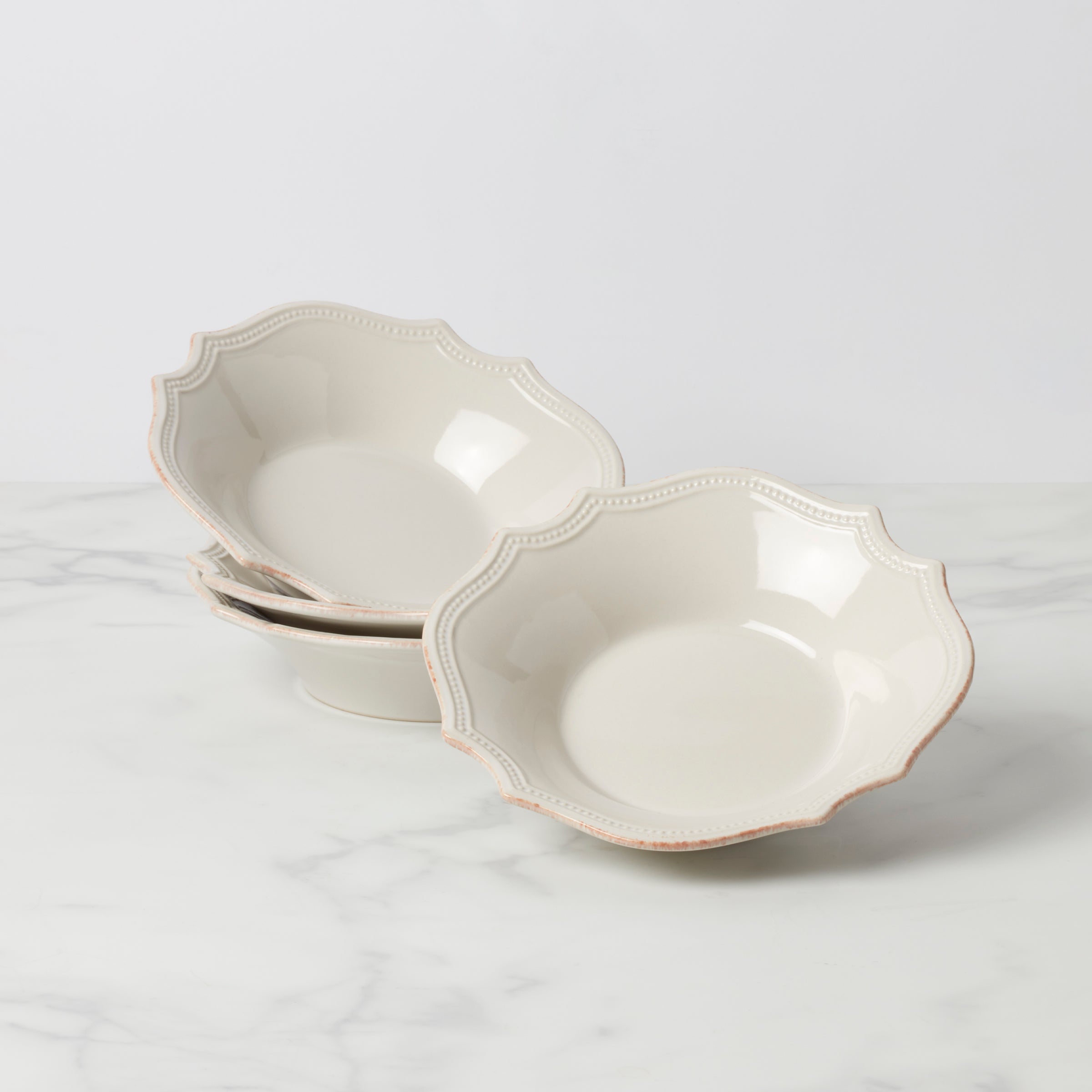 French Perle Bead Pasta Bowls - Set of 4