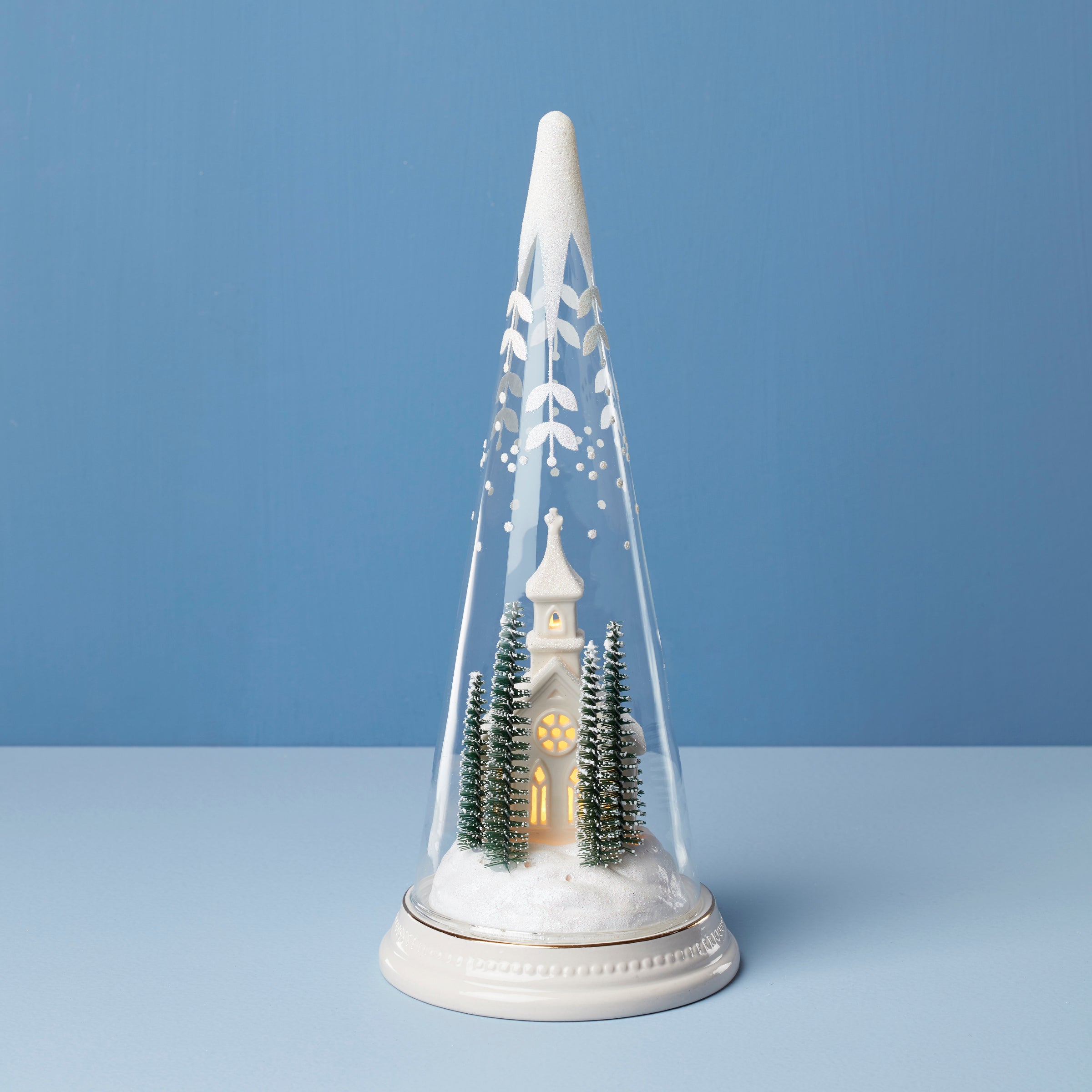 Lit Christmas Cone With Church Scene - Image 3