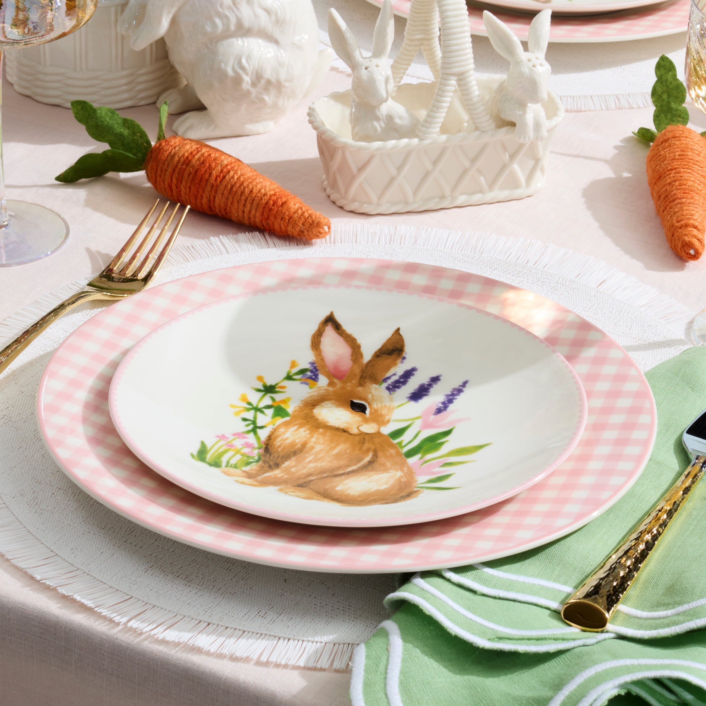 Gingham Pink Dinner Plates - Set of 4 - Image 3