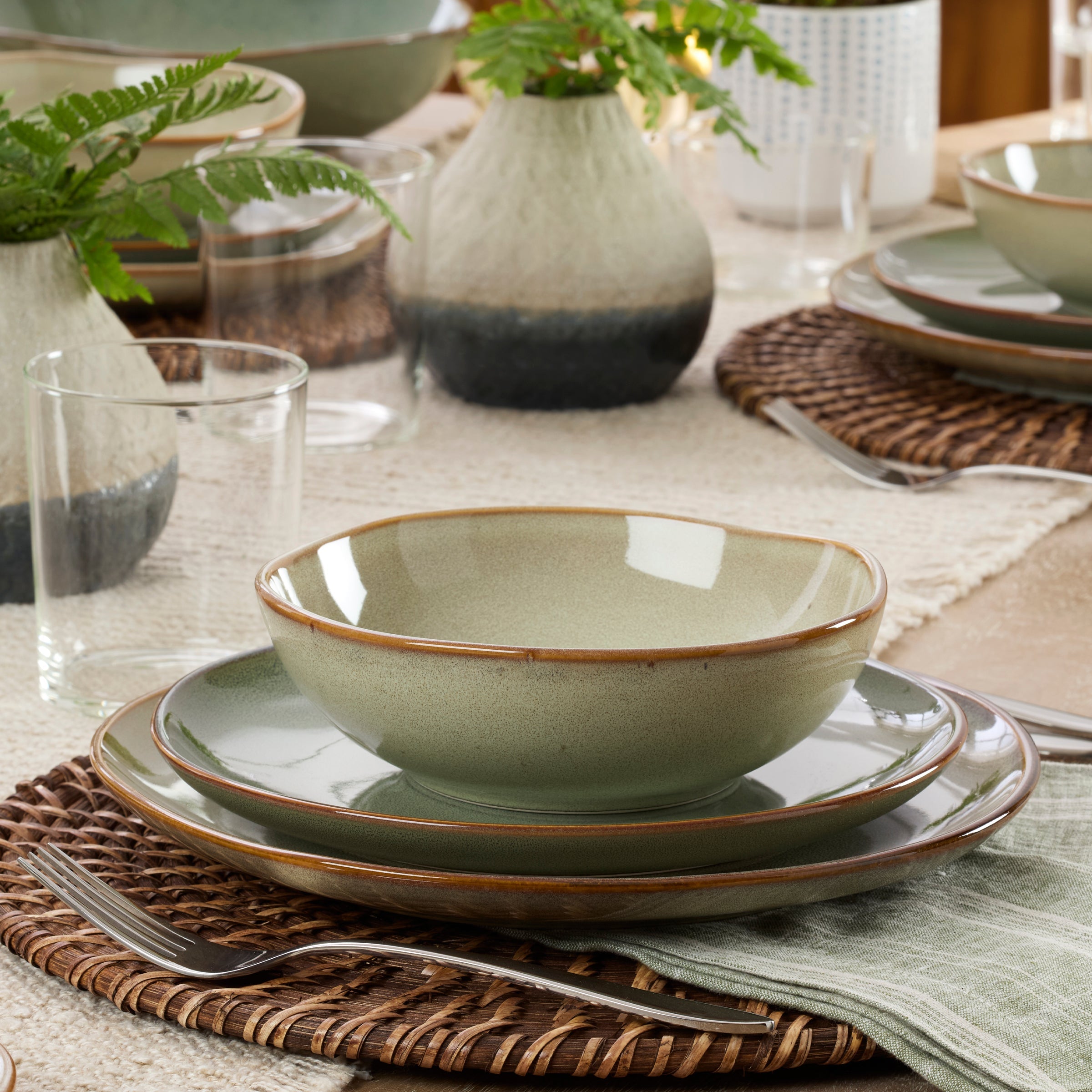 Organic Shades Sage 12-Piece Dinnerware Set - Image 3