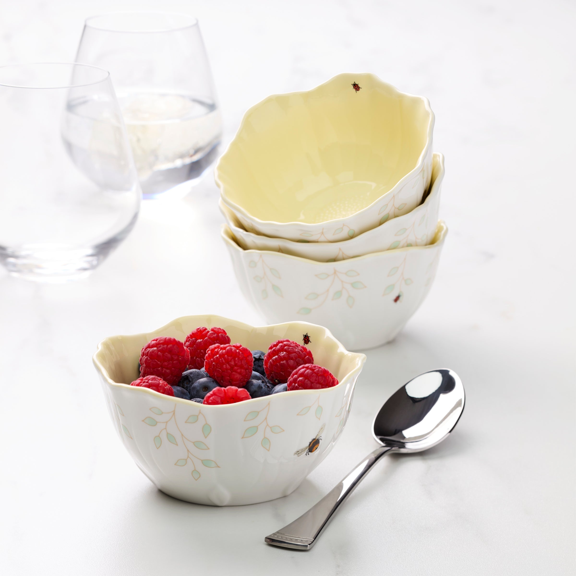 Butterfly Meadow Floral Blue Dessert Bowls - Set of 4 - Image 2