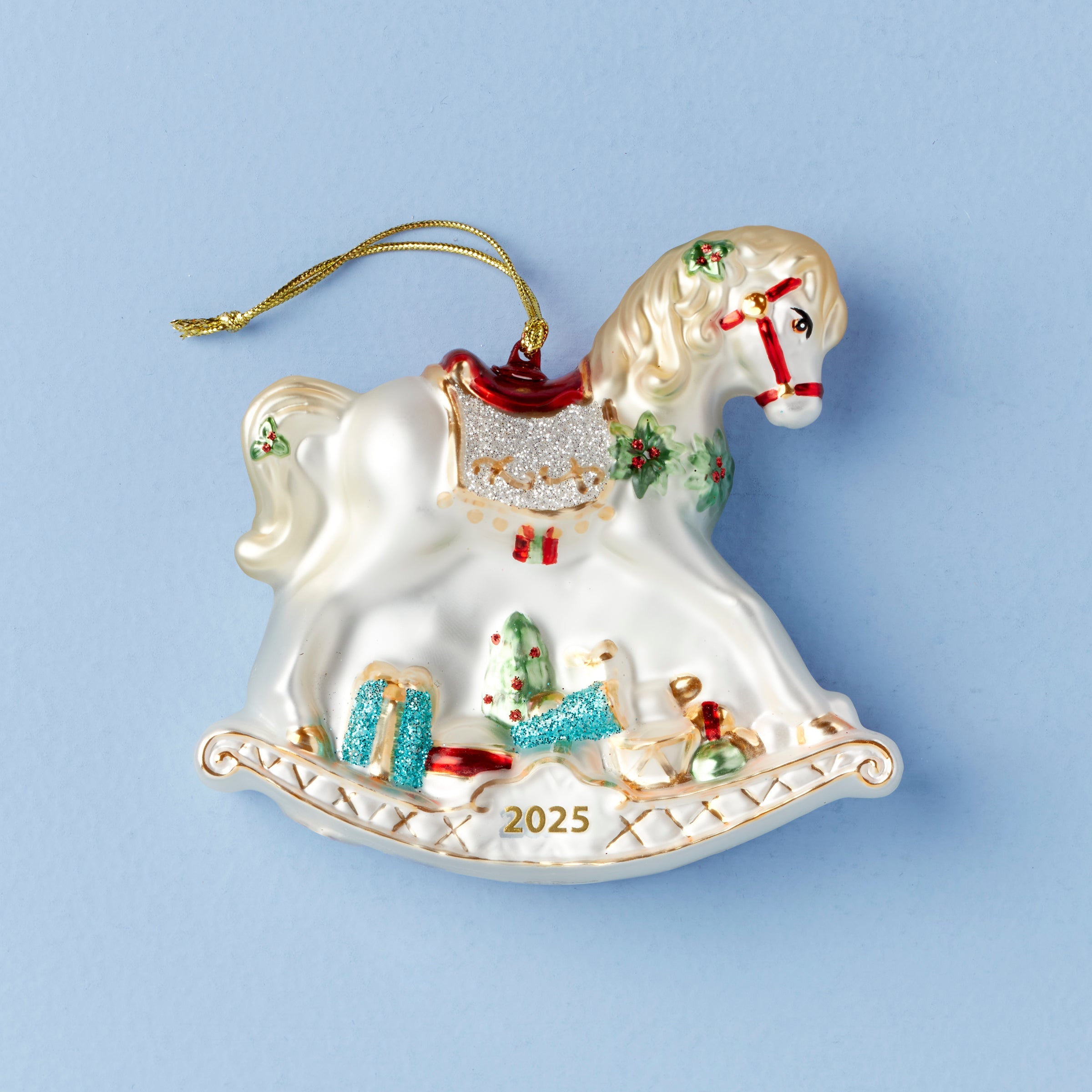 2025 Retro Blown Glass Baby's 1st Rocking Horse Ornament