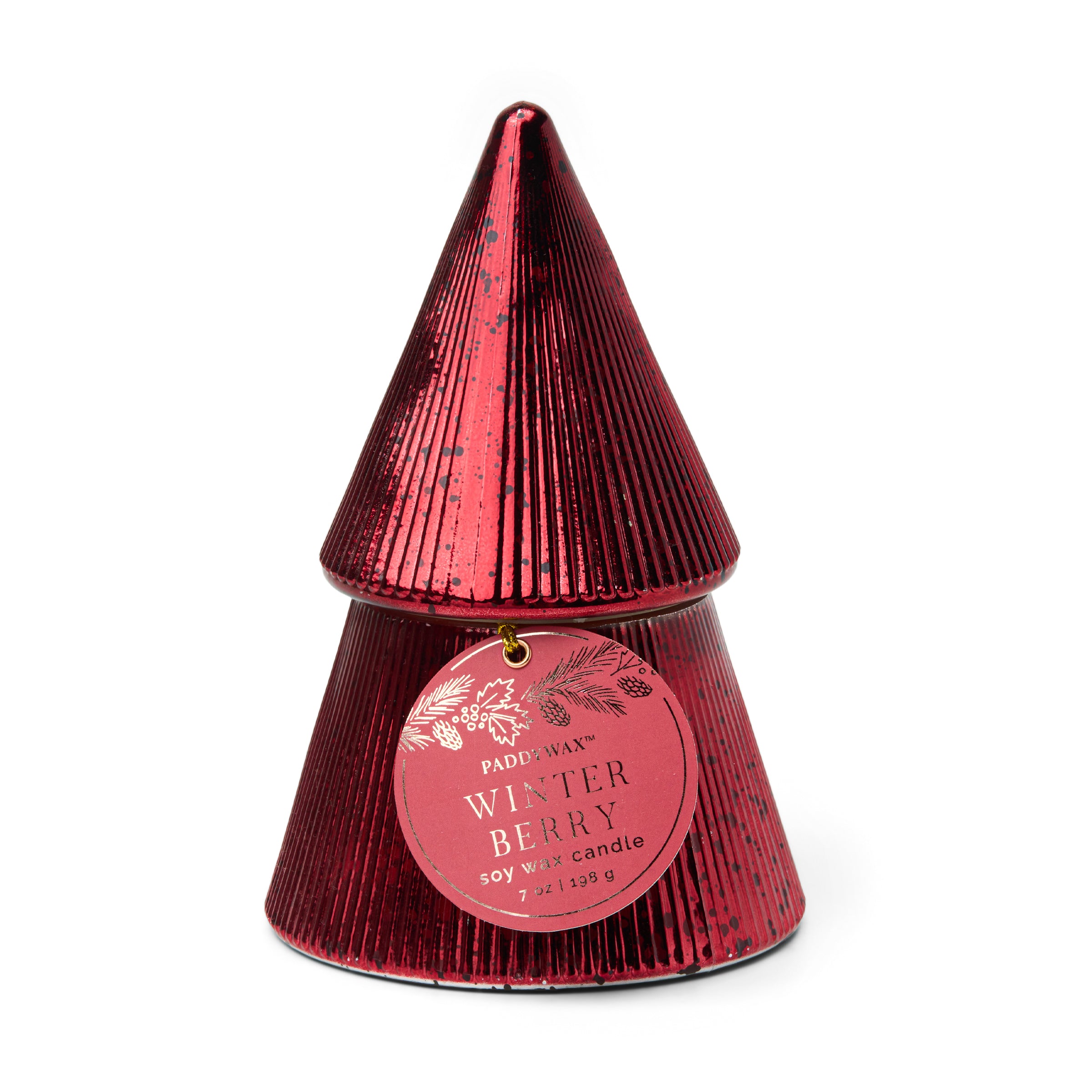 Red Mercury Glass 7-oz Soy Wax Tree Candle. Winter Berry