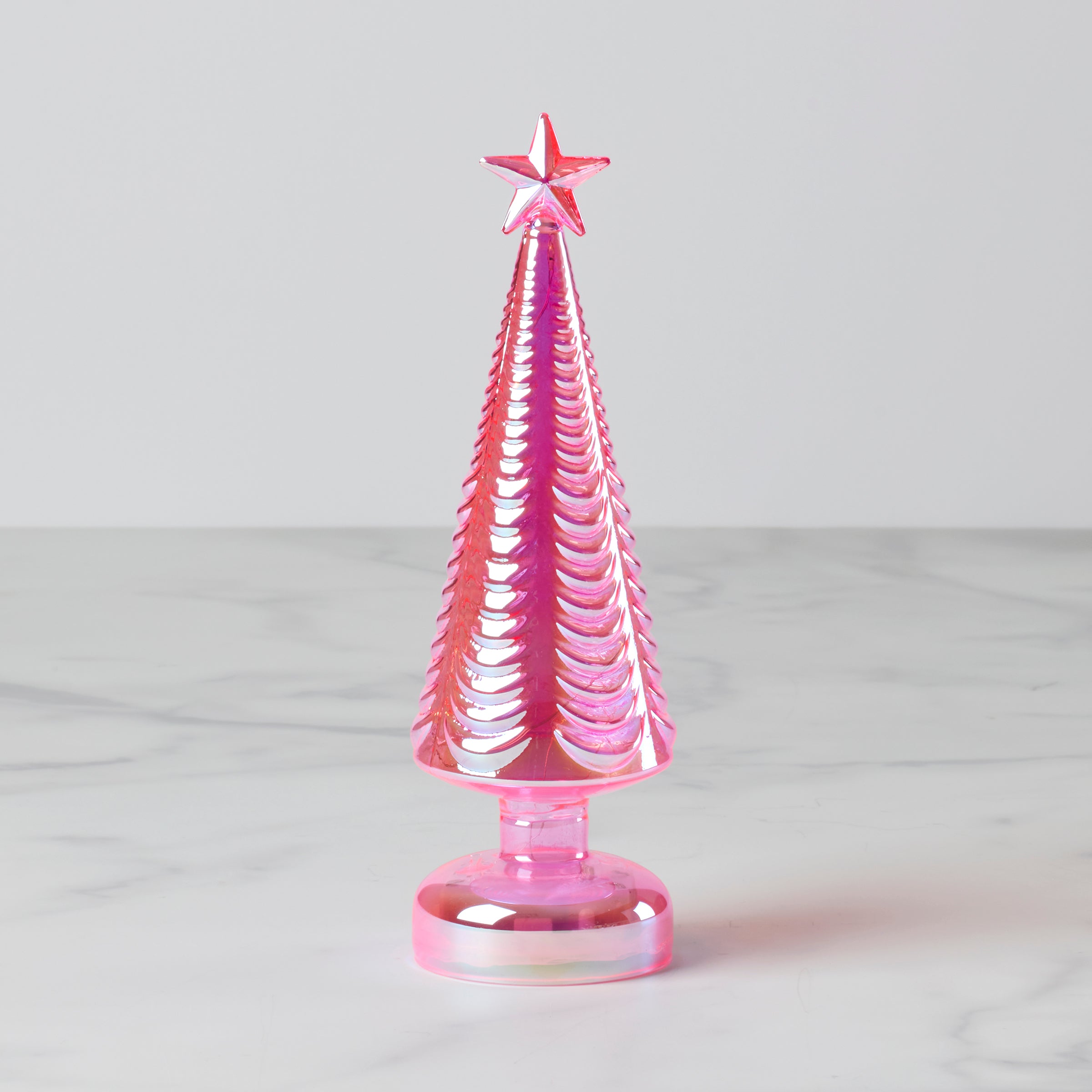 Led Lit Pink Glass Star-Topped Holiday Tree - Image 2