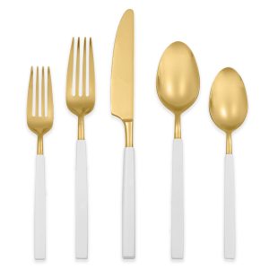 Marion Gold with White Enamel Handle 5 Piece Place Setting