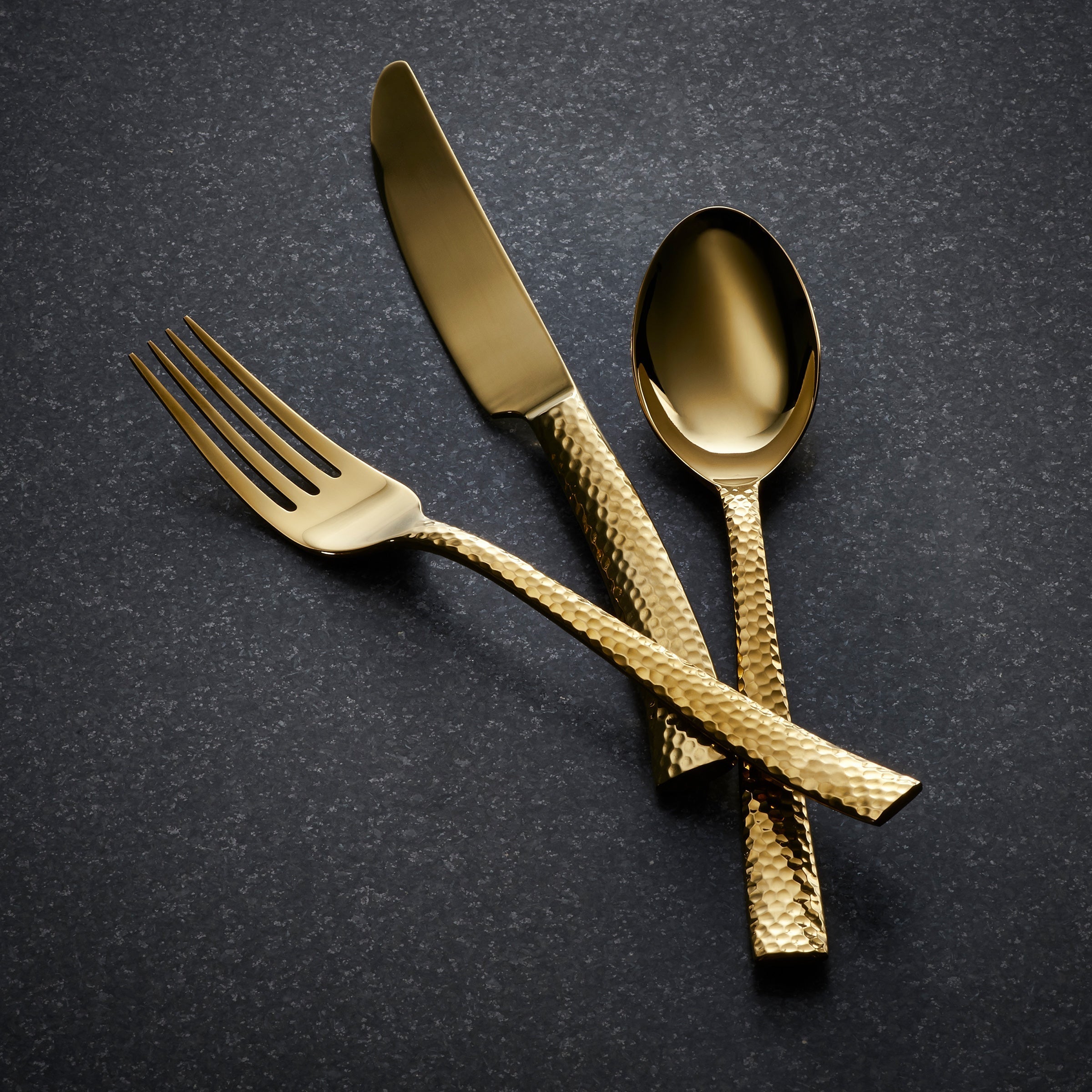 Paris Hammered Gold Titanium 20 Piece Flatware Set - Image 2